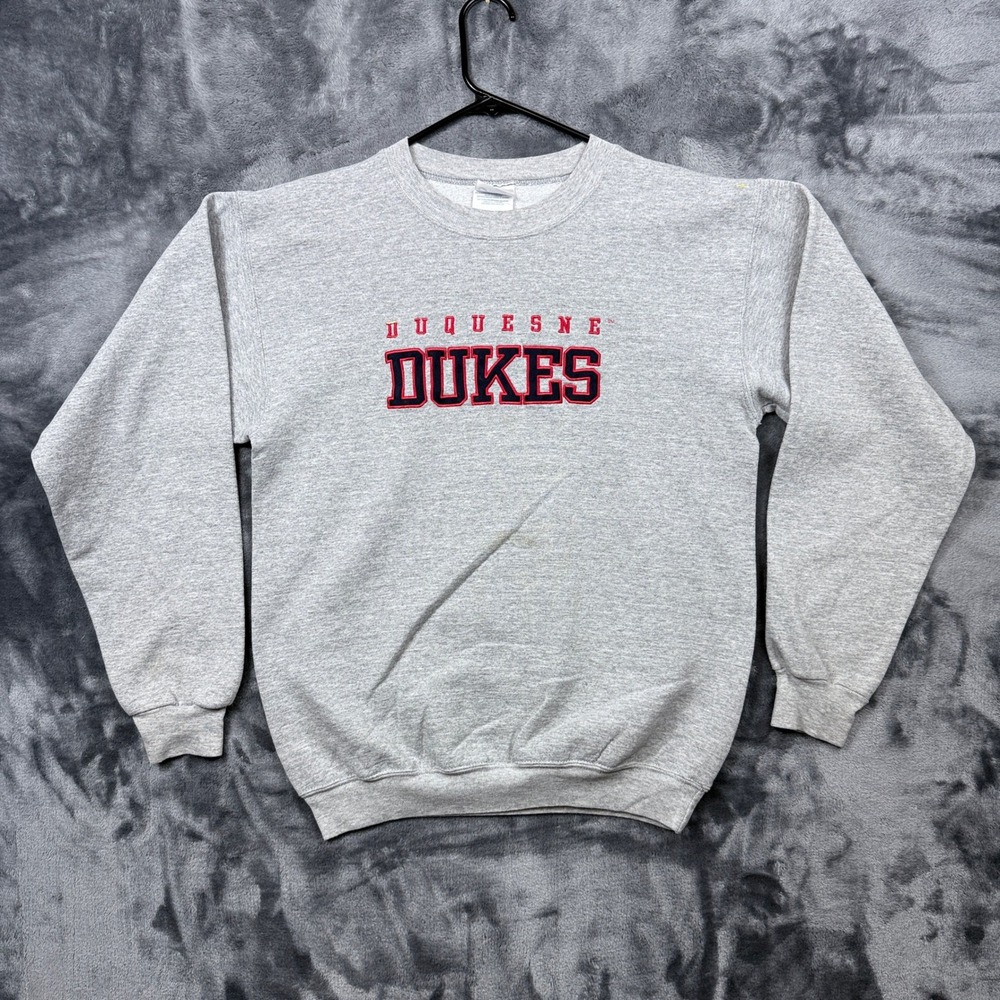 Port and Company Sweatshirt Adult Small Gray Duquesne Dukes Embroidered Crewneck